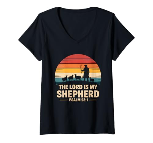 Damen The Lord is My Shepherd Psalm 23:1 Bibelvers Christian T-Shirt mit V-Ausschnitt Damen The Lord is My Shepherd Psalm 23:1 Bibelvers Christian T-Shirt mit V-Ausschnitt von Sacred Originals