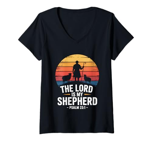 Damen The Lord is My Shepherd Psalm 23:1 Bibelvers T-Shirt mit V-Ausschnitt Damen The Lord is My Shepherd Psalm 23:1 Bibelvers T-Shirt mit V-Ausschnitt von Sacred Originals