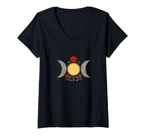 Damen Dreifach-Mond-Symbol Mondkind-Phasen T-Shirt mit V-Ausschnitt Damen Dreifach-Mond-Symbol Mondkind-Phasen T-Shirt mit V-Ausschnitt von Sacred Phases Collective Art