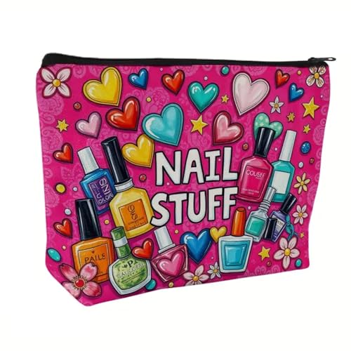 Nail Stuff Kosmetiktasche, Reisetasche, rosa Herz-Design, Nagellack-Muster, Reißverschluss, Make-up-Organizer, 23,5 x 17,5 x 4 cm Nail Stuff Kosmetiktasche, Reisetasche, rosa Herz-Design, Nagellack-Muster, Reißverschluss, Make-up-Organizer, 23,5 x 17,5 x 4 cm von Sacred Remedy