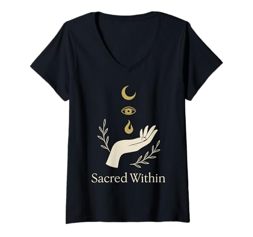 Damen Okkulter Heiliger Mond Magisches Symbol Gothic Hexe T-Shirt mit V-Ausschnitt Damen Okkulter Heiliger Mond Magisches Symbol Gothic Hexe T-Shirt mit V-Ausschnitt von Sacred Within Occult Women Witchy Moon Design