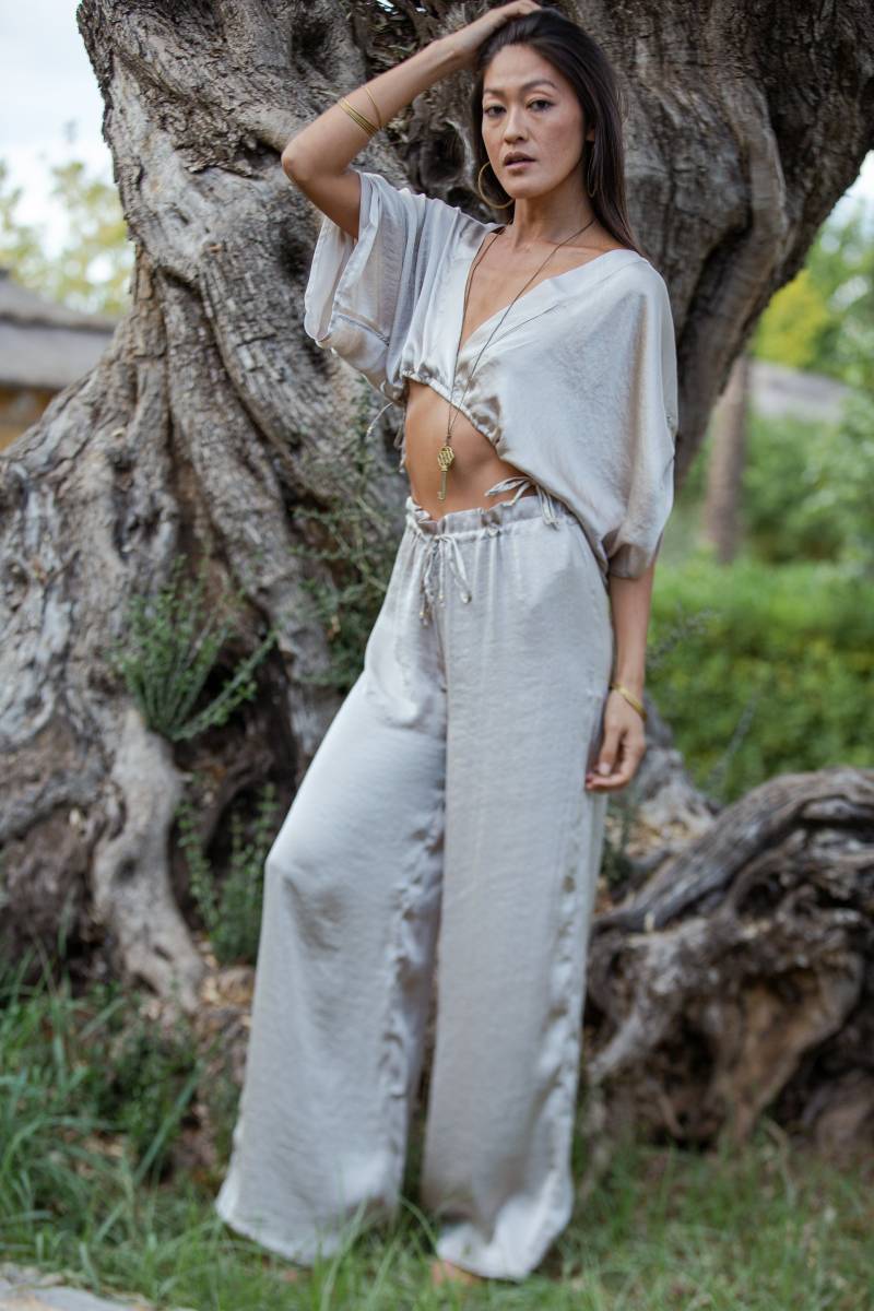 Taupe Palazzo Hose/ Champagner Satin Hose Mit Weitem Bein/ High Waist Boho Lockere Satinhose Taupe Palazzo Hose/ Champagner Satin Hose Mit Weitem Bein/ High Waist Boho Lockere Satinhose von SacredIbiza