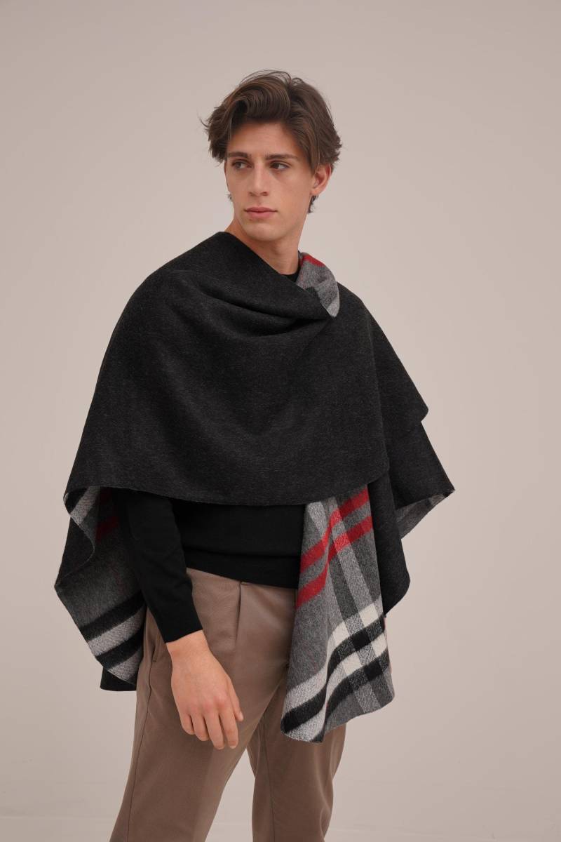 Highland Tartan Schwarz Reversible Ruana Aus 100% Royal Alpakawolle von SacredValleyOfficial