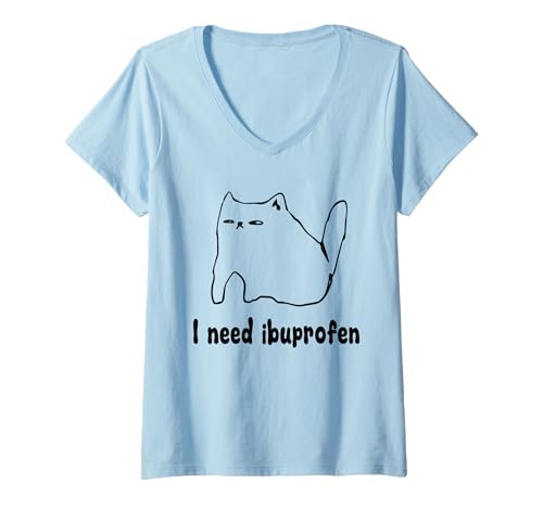 Damen I Need Ibuprofen Lustige Katze Meme Japanisch T-Shirt mit V-Ausschnitt Damen I Need Ibuprofen Lustige Katze Meme Japanisch T-Shirt mit V-Ausschnitt von Sad Cat Meme Japanese Tees Co.