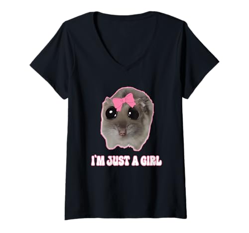 Damen Sad Hamster Meme - I'm Just a Girl Lustiger Hamster T-Shirt mit V-Ausschnitt von Sad Hamster - Funny Meme