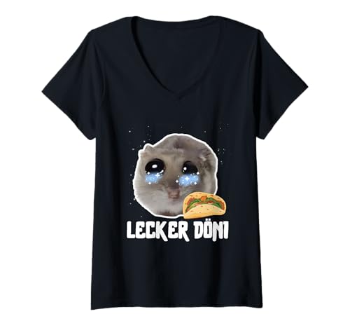 Damen LECKER DÖNI Sad Hamster Meme T-Shirt mit V-Ausschnitt Damen LECKER DÖNI Sad Hamster Meme T-Shirt mit V-Ausschnitt von Sad Hamster Hamstie Hamsti Meme Trauriger Hamster