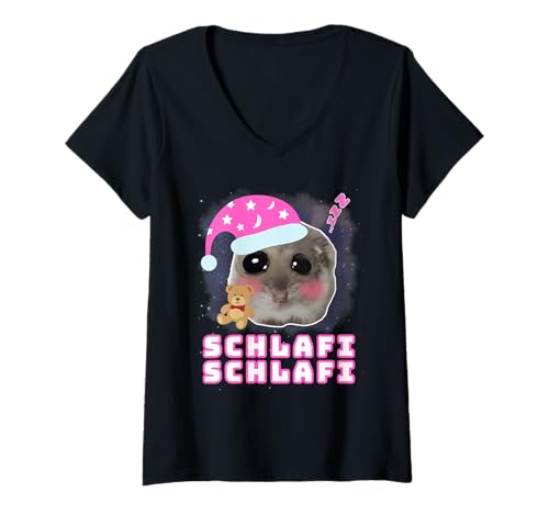 Damen Schlafi Schlafi Lustiger Hamster süßer Hamstie Schlaf T-Shirt mit V-Ausschnitt Damen Schlafi Schlafi Lustiger Hamster süßer Hamstie Schlaf T-Shirt mit V-Ausschnitt von Sad Hamster Schlafanzug Lustiger Hamster Pyjama