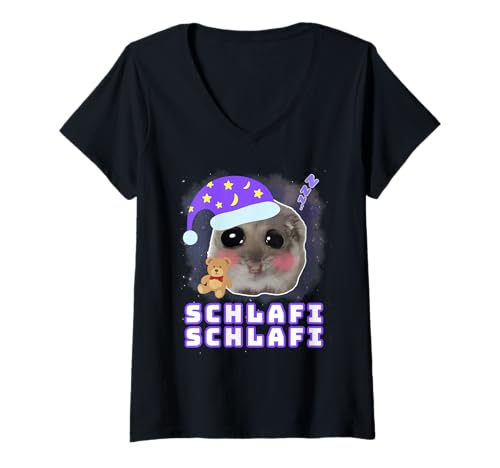 Damen Schlafi Schlafi Lustiger Hamster süßer Hamstie Schlaf T-Shirt mit V-Ausschnitt Damen Schlafi Schlafi Lustiger Hamster süßer Hamstie Schlaf T-Shirt mit V-Ausschnitt von Sad Hamster Schlafanzug Lustiger Hamster Pyjama