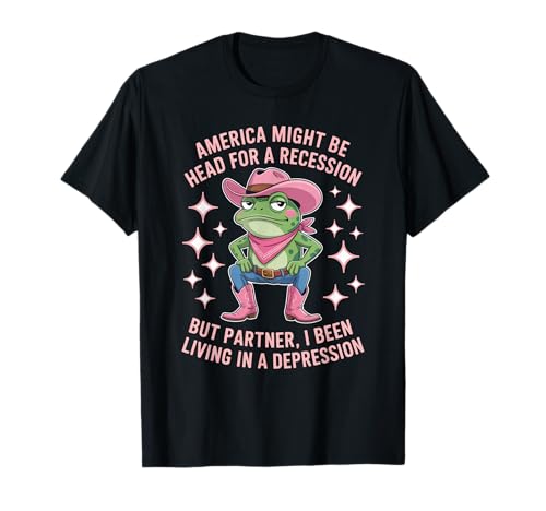 Lustiger Cowboy Frosch Spruch Humorvoller Rezession Witz Frauen Männer T-Shirt Lustiger Cowboy Frosch Spruch Humorvoller Rezession Witz Frauen Männer T-Shirt von Sad Meme Western Comedy Pink Hat Awareness