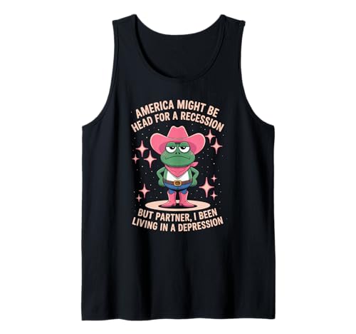 Lustiger Cowboy Frosch Spruch Humorvoller Rezession Witz Frauen Männer Tank Top Lustiger Cowboy Frosch Spruch Humorvoller Rezession Witz Frauen Männer Tank Top von Sad Meme Western Comedy Pink Hat Awareness