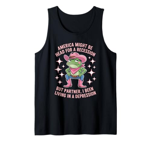 Lustiger Cowboy Frosch Spruch Humorvoller Rezession Witz Frauen Männer Tank Top Lustiger Cowboy Frosch Spruch Humorvoller Rezession Witz Frauen Männer Tank Top von Sad Meme Western Comedy Pink Hat Awareness