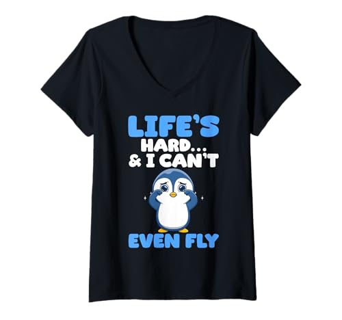 Damen Für Pinguin-Fans ist das Leben schwer und ich kann Nicht einmal fliegen T-Shirt mit V-Ausschnitt Damen Für Pinguin-Fans ist das Leben schwer und ich kann Nicht einmal fliegen T-Shirt mit V-Ausschnitt von Sad Penguin Cute Crying Bird Humor Quotes