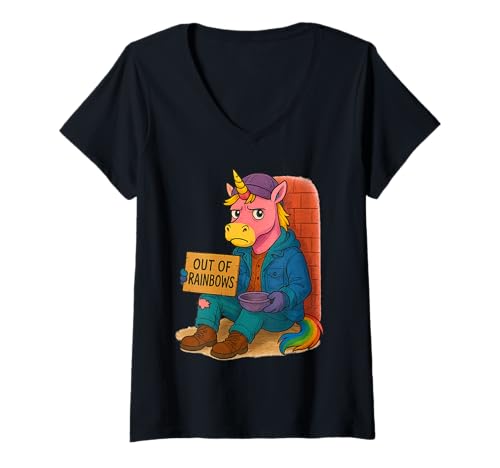 Damen Trauriges Einhorn Jungen Mädchen Männer Frauen Kinder Erwachsene T-Shirt mit V-Ausschnitt Damen Trauriges Einhorn Jungen Mädchen Männer Frauen Kinder Erwachsene T-Shirt mit V-Ausschnitt von Sad Unicorn Rainbows Shop