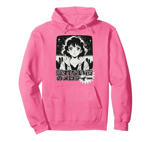 Anime Girl Sadcore Japanisch Schwarz Rosa City Pop Aesthetic Pullover Hoodie von Sadcore Anime City Aesthetic for Women and Girls