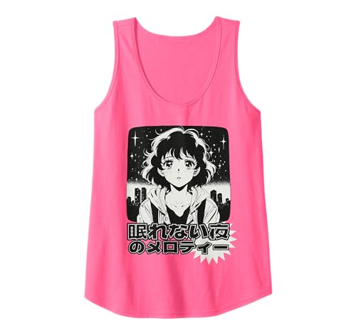 Damen Anime Girl Sadcore Japanisch Schwarz Rosa City Pop Aesthetic Tank Top von Sadcore Anime City Aesthetic for Women and Girls