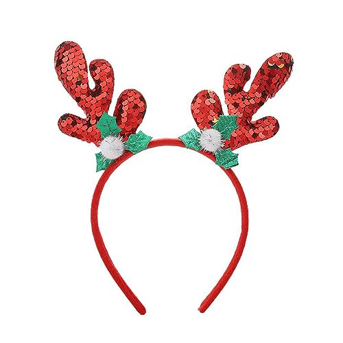 Niedliches Weihnachtsgeweih-Stirnband mit Mistelzweig-Haarreifen, festlicher Party-Kopfschmuck, Party-Kopfschmuck, Glitzer-Haarbänder von Saddgo