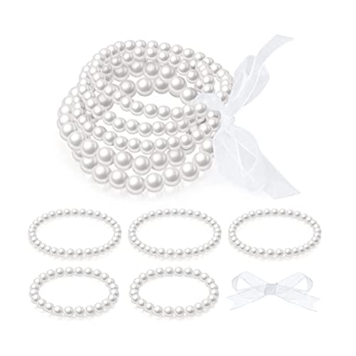 Saddgo 5 Stück Kunstperlen-Armband, Perlen, Stretch-Armband, stapelbares Armband für Frauen, Brautparty, Hochzeitszubehör von Saddgo