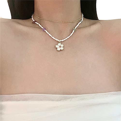 Saddgo Böhmische Perlen-Halskette, Reisperlen-Blumen-Halskette, Hawaii-Strand-Halskette, Schmuck, geeignet für Damen und Mädchen von Saddgo