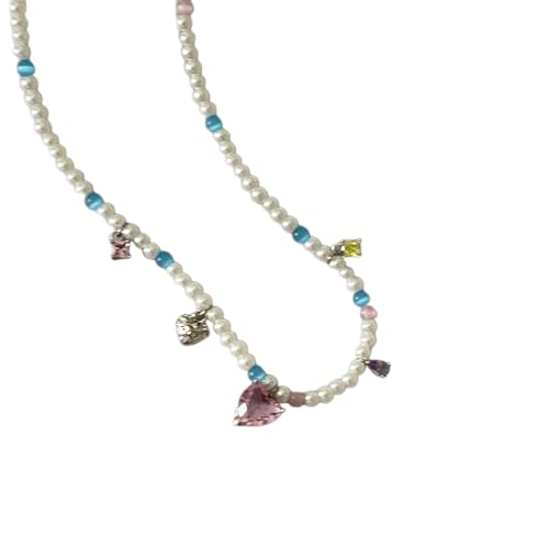 Saddgo Elegante Strass-Perlen-Halskette, Kristall-Herz-Anhänger, Choker für Frauen, Schlüsselbeinkette, Hochzeit, Party, Schmuck, Geschenk von Saddgo