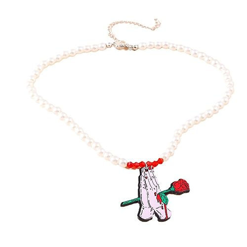 Saddgo Halskette mit einfachem Rosenpalmen-Anhänger, modisches Halsband, Schlüsselbeinkette, Perlenkette, Halsband, Halloween, Statement-Schmuck von Saddgo