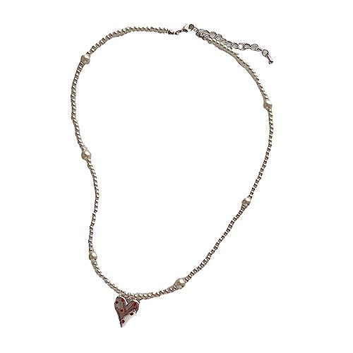 Saddgo Halskette mit herzförmigem Anhänger, Perlen, Modeschmuck, Statenment, Choker-Kette für Frauen und Mädchen von Saddgo