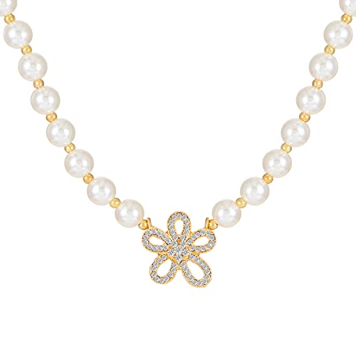 Saddgo Handgefertigte Perlen-Blumen-Halskette für Damen, luxuriös, elegant, Schlüsselbein-Kette, Choker, Strass-Blumen-Halskette, Hochzeitsschmuck von Saddgo