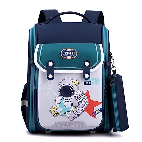 Saddgo Niedlicher Kinder-Schultasche, Cartoon-Rucksack, leichte Büchertaschen, große Kapazität, doppelte Schultertasche mit Stiftebeutel von Saddgo