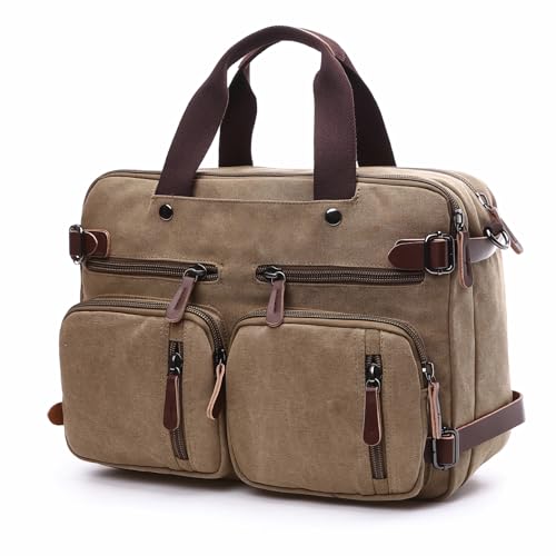 Saddhu Laptop-Tragetasche für Damen und Herren, 3-in-1, wandelbar, Kuriertasche, Aktentasche, Schultertasche, Handtasche für Arbeit, Business, Khaki, 16" von Saddhu