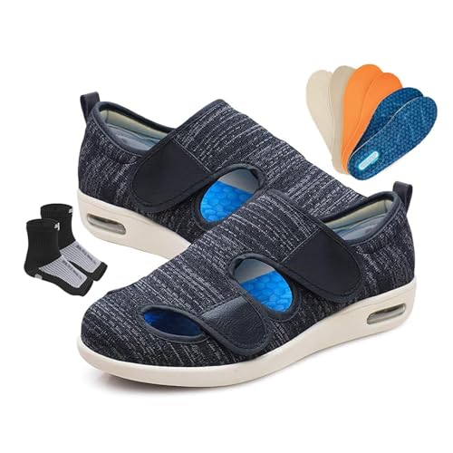 Damen-Schuhe Für Ältere Diabetiker, Frauen Aushöhlen Atmungsaktive Verstellbare rutschfeste Diabetikerschuhe, Ödem-Luftpolsterschuhe Geschwollene Füße, Zur Unterstützung Geschwollener (Color : Black von SadiTy