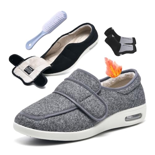 Damen-Schuhe Für Diabetiker, Mit Thermo-Fleece Gefüttert, Memory-Schaum, Verstellbar, Bequeme Haus-Innenaußenschuhe, Geschlossene Schuhe, Für Ältere Hammerzehen-Arthritis-Ballzehen (Color : Grey, SI von SadiTy