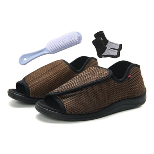 Diabetiker-Schuhe Für Ältere Menschen, Damen-Sommer-Mesh-atmungsaktive, Verstellbare Diabetiker-Sandalen, Bequeme Haus-Innenaußenschuhe, Für Ältere Menschen, Arthritis, Ödeme (Color : Brown, Size : von SadiTy
