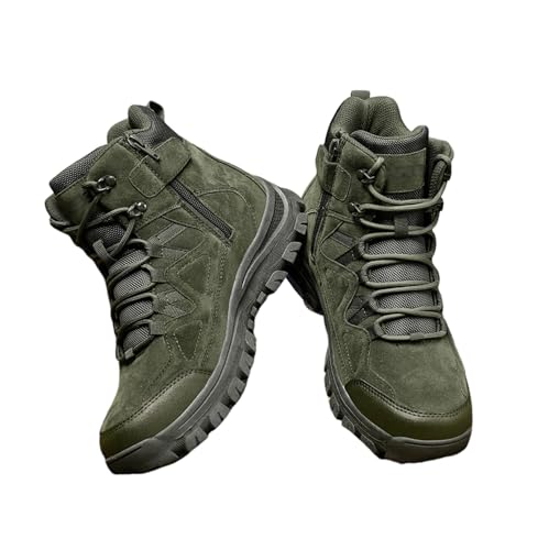 Herren-Arbeitsstiefel Mit Seitlichem Reißverschluss, Taktische Herren-Stiefel Für Outdoor-Sportarten Zum Schnüren Atmungsaktiv Hoher Schaft Mit Seitlichem Reißverschluss (Color : Green, Size : 41 EU von SadiTy