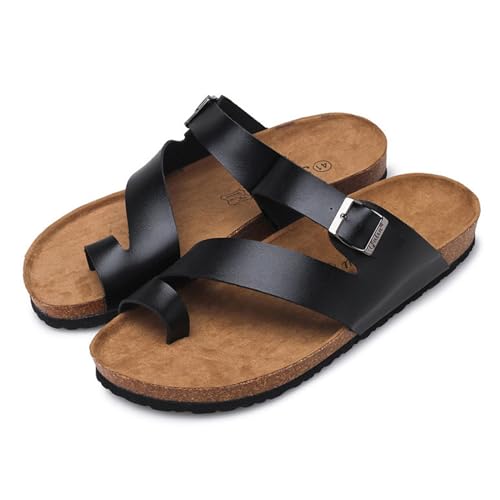 Herren-Sandalen Mit Verstellbarem Riemen, Bequeme Herren-Hausschuhe Zur Korrektur Von Ballenzehen Mit Offenem Zehenbereich Und Verstellbarem Metallschnallenriemen, Rutschfeste (Color : Black, Size : von SadiTy