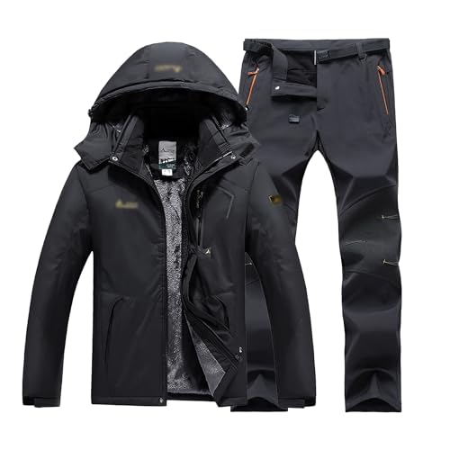 Skiganzug Für Männer, Männer Winter Wasserdichte Winddichte Kapuzenjacke Und Hosen Mit Gürtelset, Außenanzug Im Freien, Anzug, Für Liebhaber Von Casual Ski -Anzug Im Freien (Color : Black, Size : 6X von SadiTy