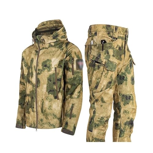 Zweiteiliger Skiganzug, Herren Winter Outdoor Mode Camouflage Ski Jacke Schneehose Set, Warmes Wasserdichtes Winddichtes Schnee 2 Stück Skiganzug, Zum Skifahren, Schneemobilei (Color : Yellow -green von SadiTy