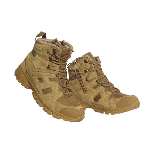 wasserdichte Wanderstiefel Für Herren, Taktische Herrenstiefel Zum Schnüren Mit Seitlichem Reißverschluss Und Mittelhohem Oberteil, rutschfeste, Leichte, Langlebige, Atmungsaktive (Color : Sand, Siz von SadiTy