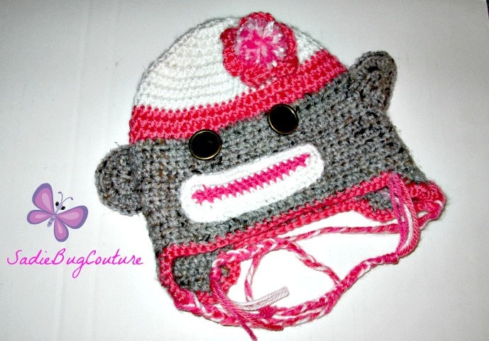 Sock Monkey Hut Mit Ohrenklappen Sock Monkey Hut Mit Ohrenklappen von SadieBugCouture