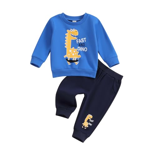 Baby Kleinkind Jungen Dinosaurier Bekleidungsset 2-teiliges Langarm Rundhalsausschnitt Dinosaurier Pullover Sweatshirt Pullover Elastische Taille Hose Trainingsanzüge Set (Blau, 0-6 Months) von Saeevima