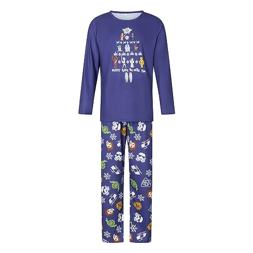 Familie Star Wars Thema Weihnachten passender Pyjama Set Langarm Film Charaktere Buchstaben Druck Pullover Hemd Lange Hose Star Wars Jammies für Erwachsene Kinder (Dad, S, Blau Papa) von Saeevima