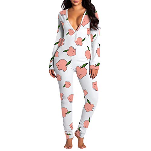 Frauen Sexy Funktionaler Jumpsuit Strampler Butt Button Back Flap Body Langarm V Ausschnitt Onesies Lässige Weihnachts Pyjama Nachtwäsche Einteiler Home Overalls Kleidung (Rosa Apfel, L) von Saeevima