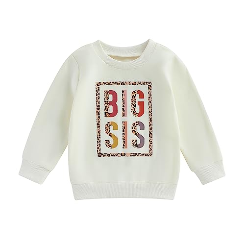 Kinder Mädchen Entspannt Sweatshirt für Schwestern Langarm Rundhalsausschnitt Kleine/Große Schwestern Print Pullover Shirt Famliy Sisters Passende Warme Kleidung (Big SIS Beige, 3-4 Years) von Saeevima