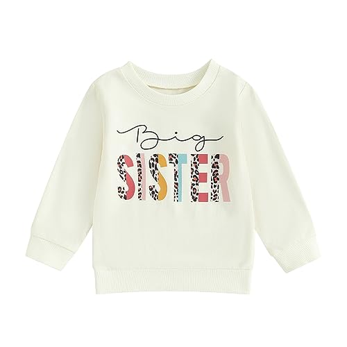 Kinder Mädchen Entspannt Sweatshirt für Schwestern Langarm Rundhalsausschnitt Kleine/Große Schwestern Print Pullover Shirt Famliy Sisters Passende Warme Kleidung (Big SIS Beige1, 2-3 Years) von Saeevima