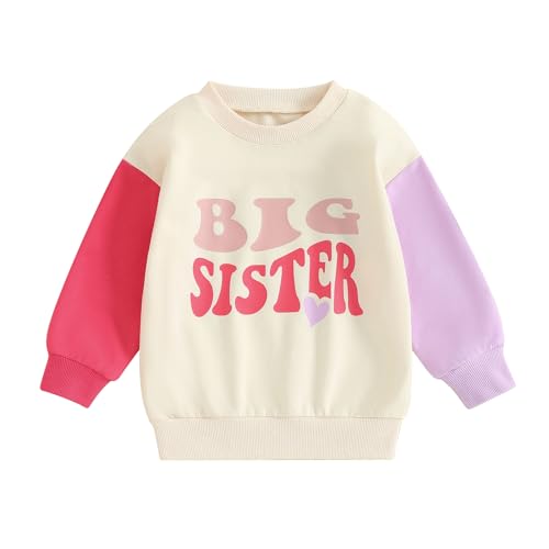 Kinder Mädchen Entspannt Sweatshirt für Schwestern Langarm Rundhalsausschnitt Kleine/Große Schwestern Print Pullover Shirt Famliy Sisters Passende Warme Kleidung (Big Sis Beige1a, 18-24 Months) von Saeevima