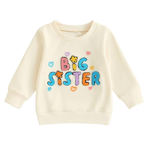 Kinder Mädchen Entspannt Sweatshirt für Schwestern Langarm Rundhalsausschnitt Kleine/Große Schwestern Print Hemd Shirt Famliy Sisters Passende Warme Kleidung (Big Sis Beige3a, 2-3 Years) von Saeevima