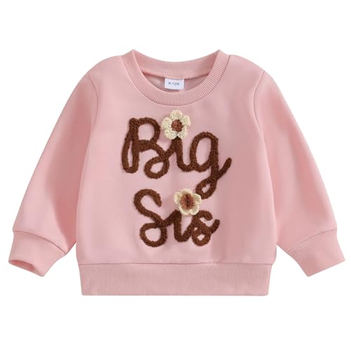 Kinder Mädchen Entspannt Sweatshirt für Schwestern Langarm Rundhalsausschnitt Kleine/Große Schwestern Print Pullover Shirt Famliy Sisters Passende Warme Kleidung (Big Sis Rosa 3, 2-3 Years) von Saeevima