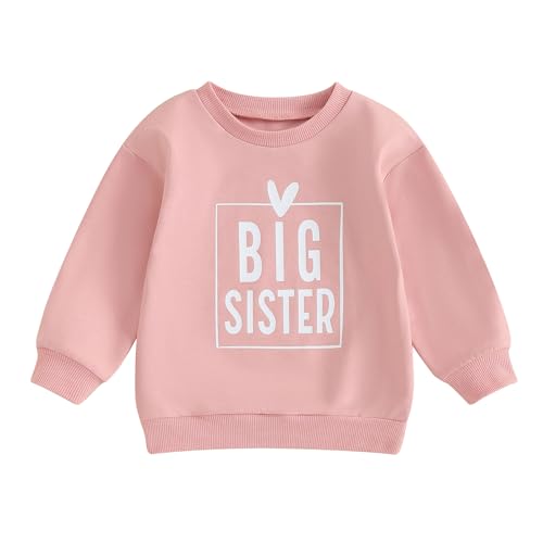 Kinder Mädchen Entspannt Sweatshirt für Schwestern Langarm Rundhalsausschnitt Kleine/Große Schwestern Print Pullover Shirt Famliy Sisters Passende Warme Kleidung (Big Sis Rosa1a, 2-3 Years) von Saeevima