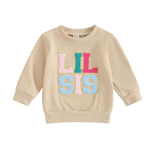 Kinder Mädchen Entspannt Sweatshirt für Schwestern Langarm Rundhalsausschnitt Kleine/Große Schwestern Print Shirt Famliy Sisters Passende Warme Kleidung (Lil Sis Aprikose3, 3-6 Months) von Saeevima