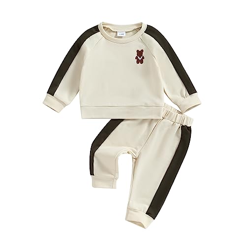 Kinderanzüge Zweiteilige Freizeitkleidung Pullover + Jogginghose keinkind Bekleidungset Streetwear aus Baumwolle Herbst Rund Ausschnitt (Beige, 18-24 Months) von Saeevima