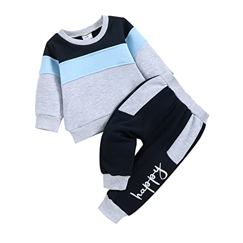 Kinderanzüge Zweiteilige Freizeitkleidung Pullover + Jogginghose keinkind Bekleidungset Streetwear aus Baumwolle Herbst Rund Ausschnitt (Blau Grau, 18-24 Monate) von Saeevima