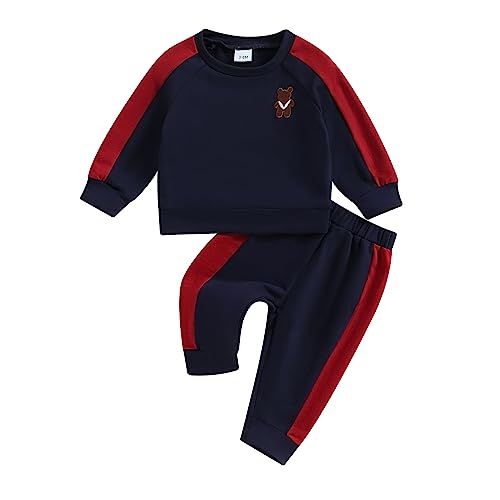 Kinderanzüge Zweiteilige Freizeitkleidung Pullover + Jogginghose keinkind Bekleidungset Streetwear aus Baumwolle Herbst Rund Ausschnitt (Dunkelblau, 3-6 Months) von Saeevima